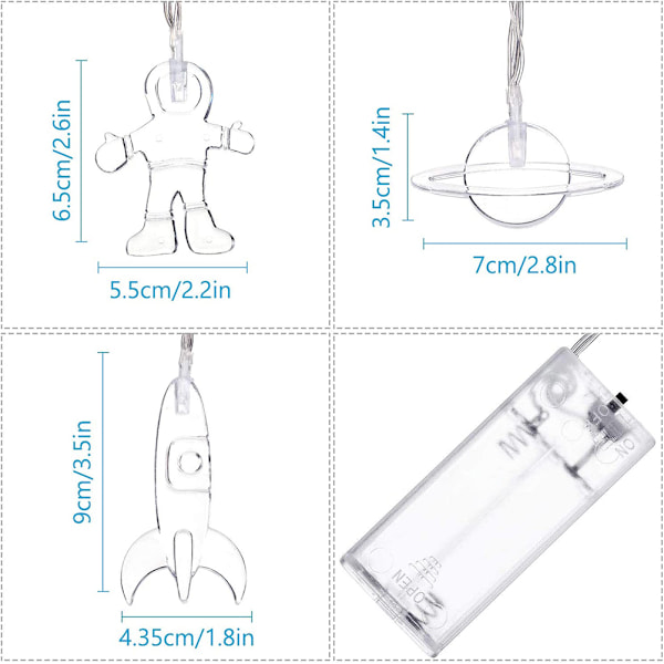 Meters 20 LED LED Ljusslinga Astronaut Rymdskepp Hänge Högtidsfest Ljusslingor Yttre Rymden Rumsdekor för Barnrumsinredning 0.3