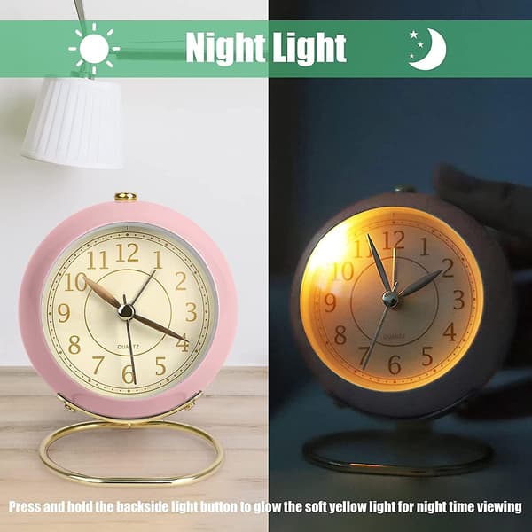 SCSYV Liten Väckarklocka - Retro Analog Tyst Batteridriven för Sovrum Pink