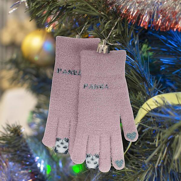 Vintervarma stickade handskar för kvinnor - Pekskärmvantar - Rosa