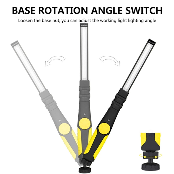 Gul hopfällbar justerbar ljusstyrka inspektionslampa, bärbar magnetisk arbetslampa ljuset i en specifik riktning