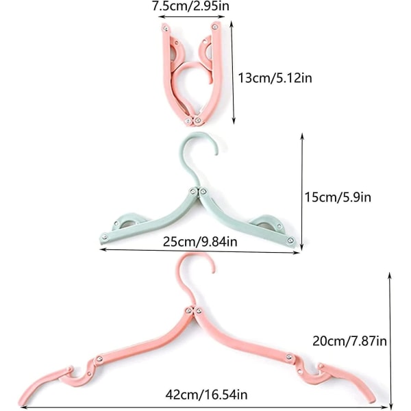 Pakke med 12 bærbare kleshengere for reiser, sammenleggbare kleshengere med sklisikring (4 farger)