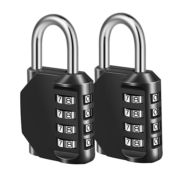 Kombinationslås, 4-siffrigt hänglås för skolgym, sportsskåp, staket, verktygslåda, fodral, hasp skåpförvaring (2-pack, svart)