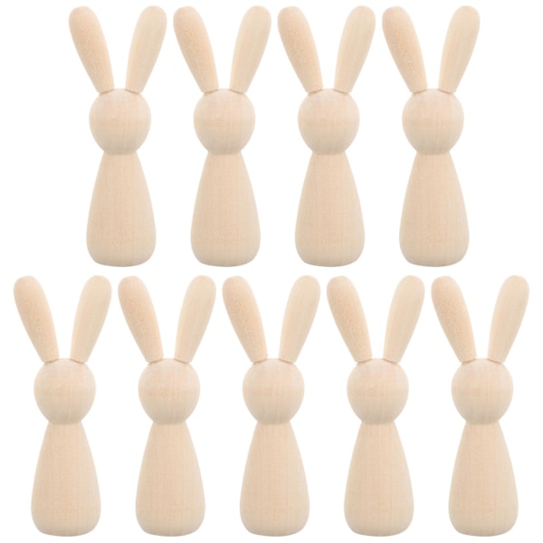 10pcs Unfinished Wooden Peg Dolls Peg Rabbit Wooden Figures Blank Peg Doll Rabbit For Diy