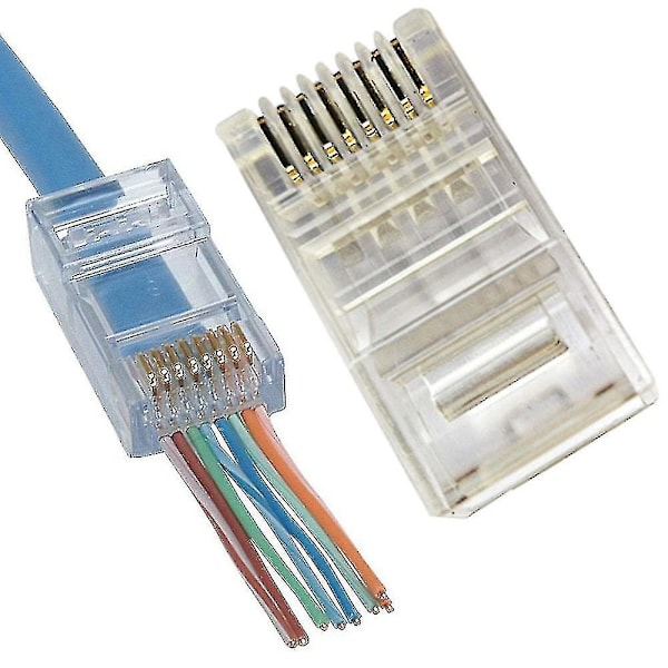 RJ45 Pass Through Modulær Ny Ethernet Kabelplugg Nettverkskontakt End Cat6 8p8c 100stk