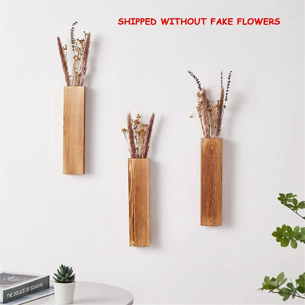 3-pack väggplanter för inomhusväxter, träväggdekoration för badrum, rum, för torkade blommor och fä