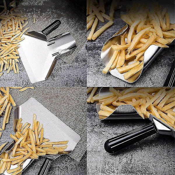 Pommes Frites Skovl, Rustfrit Stål Frit Bagger Scooper Chip, Rustfrit Stål Pommes Frites Skovl Med Dobbelthåndtag, Pommes Frites Bagger Med Højre Hånd Z