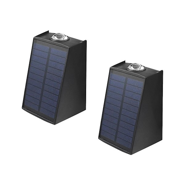2 LED utendørs vegglampe vanntett solcelledrevet utendørs omgivelsesbelysning varmt hvitt lys hagelys O