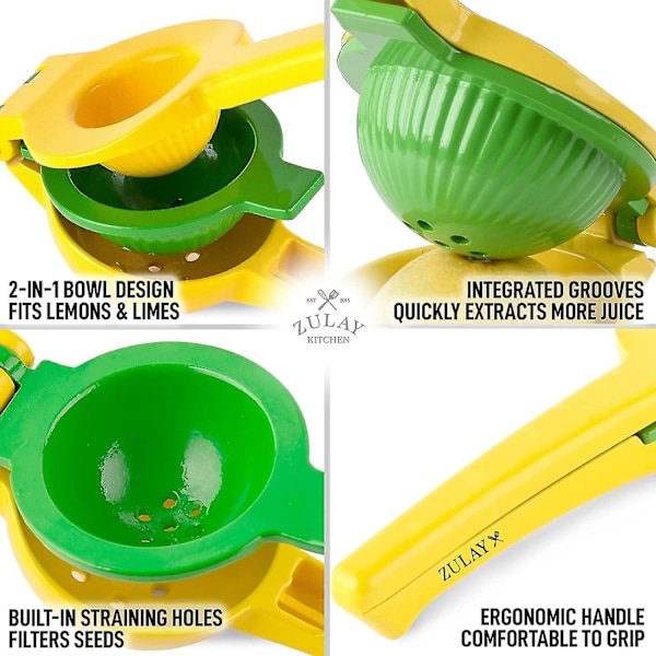 Metall 2-i-1 sitron- og limepresser - Håndholdt sitruspresser - Manuell sitruspresser for maksimal saftutvinning