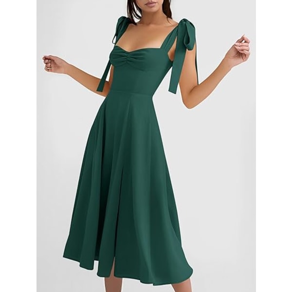 Vintage korsettklänning för kvinnor Sweetheart Halsring Knytband Slits Ärmlös gunga Elegant midi party cocktailklänning green S