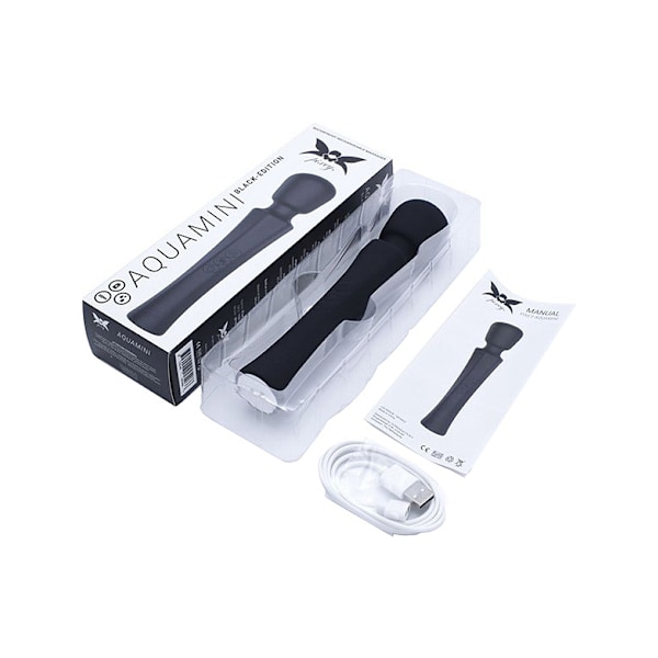 Pixey: Aquamini, Mini Wand Vibrator Black ABS plastic, Silicone