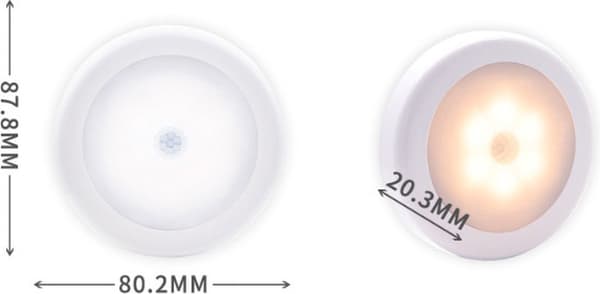 LED-sensor nattlampor, 3-pack, batteridrivna, trådlösa självhäftande, med PIR-sensor, varmvit-silverfärg.