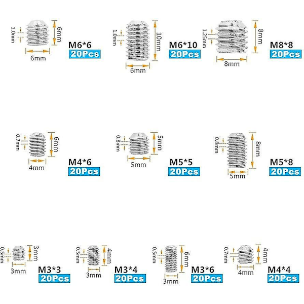 200 st insexskruvar i rostfritt stål, sexkantskruvar, metriska, professionella metalltillbehör M3 M4 M5 M6 M8 Z