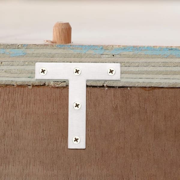 T-formede beslag i rustfrit stål til møbelreparation, 80x80x1,5 mm (10 stk.) - Kompatible med IKEA