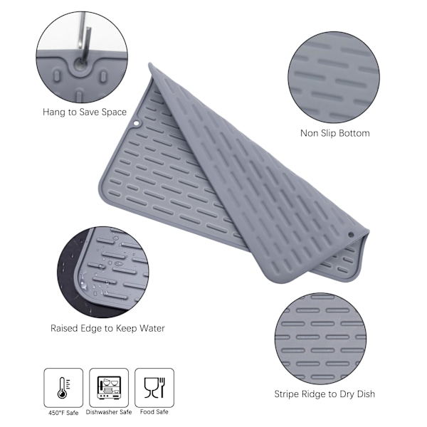 （grey）Silicone Trivets for Hot Dishes, Square Hot Pads for Kitchen Counter, Mats for Hot Pots and Pans, Thick Heat Resistant Mat