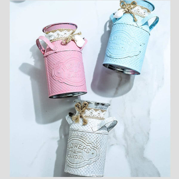 Rustiikkinen kukkateline Shabby Chic Metal Vintage Kannu Vaasi Koti Puutarha Kirjahylly Dekor (pinkki)
