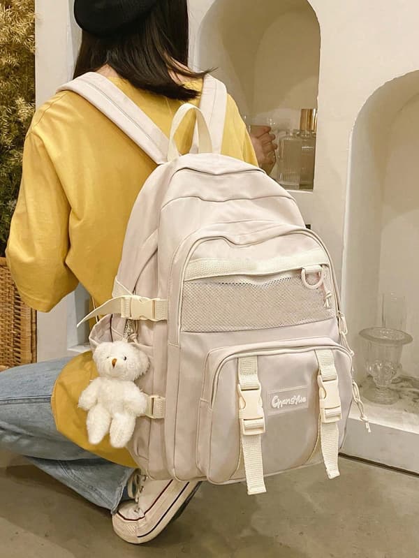 Tegneserie Multi-rum Polyester Rygsæk med Tyverisikring Beige