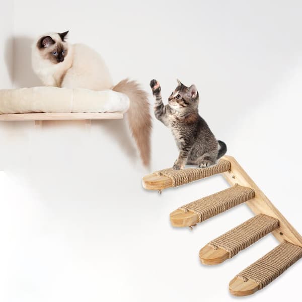 Cat Climbing Shelf Wall Mounted, Four Step Cat Steps with Jute