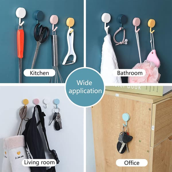 20 Pcs Black and White Self-Adhesive Plastic Hooks, Removable Wall Hangers for Bathroom, Kitchen, Office, Wardrobe, Glass