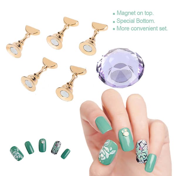 Magnetic Nail Tip Practice Stand Base Crystal Alloy Holder Nail Art Display Stand Purple