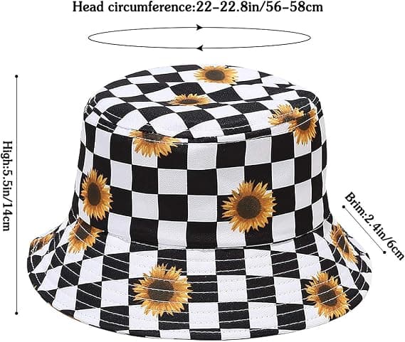 Bøllehat Sommer Rejse Strand Solhat Fiskehatte Udendørs Kasket til Kvinder Mænd Checkered Sunflower Pattern