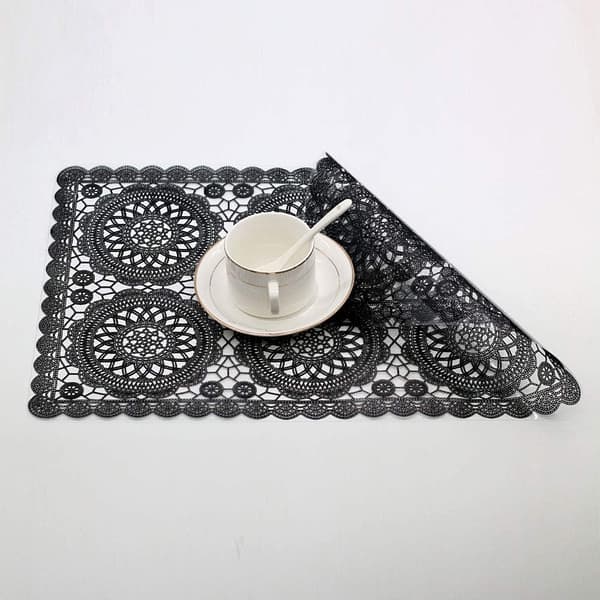 Waterproof Plastic Placemats for Dining Table, Easy to Wipe Clean, Washable Vinyl PVC Table Mats for Kitchen, Black Bb-black