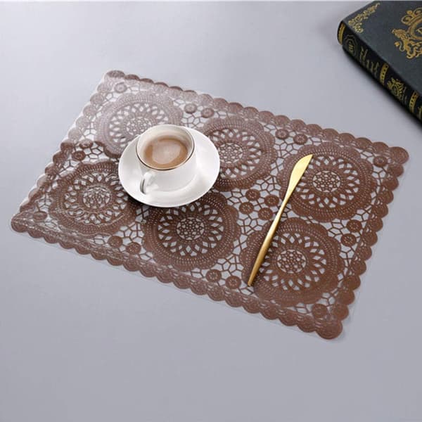 Plastic Waterproof Placemats Set of 6 for Dining Table Easy to Wipe Clean Washable Vinyl PVC Coffee Table Mats for Kitchen Brown Cc-brown