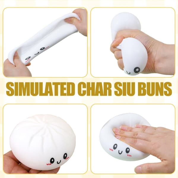 Giant Fluffy Rainbow Dumpling Toy with Steamer; Giant Fluffy Dumpling; Soft Squeezable Dough Fidget Toy (Yellow).