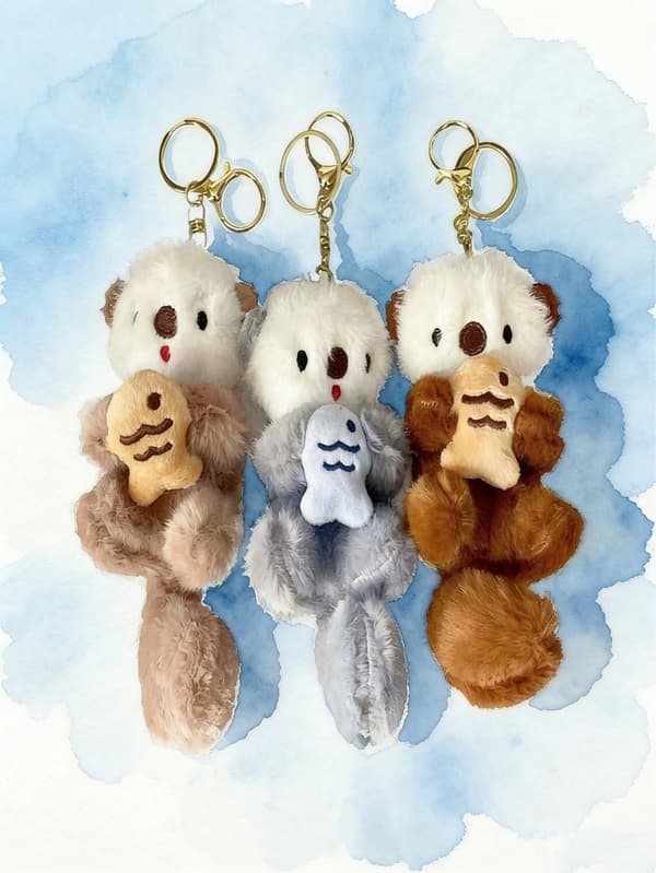 Söt Havsutter Plysch Nyckelring Set (3 Pieces)
