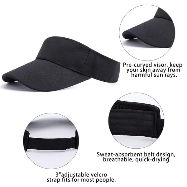 Sun Visor Cap - Women's Ponytail Baseball Cap, Washed Outdoor Trucker Hat, Plain Dad Hat, Adjustable Twill Golf Tennis Sun Visors for Men black