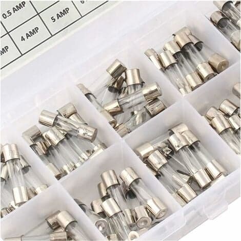 100-pack glassäkringar, 5x20mm, förpackade i ask, säkringströmområde 0.2A-20A.