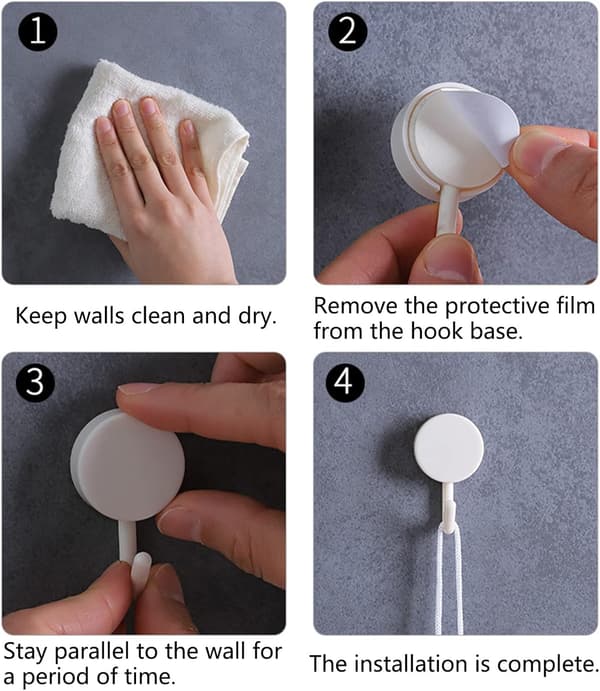 20 Pcs Black and White Self-Adhesive Plastic Hooks, Removable Wall Hangers for Bathroom, Kitchen, Office, Wardrobe, Glass