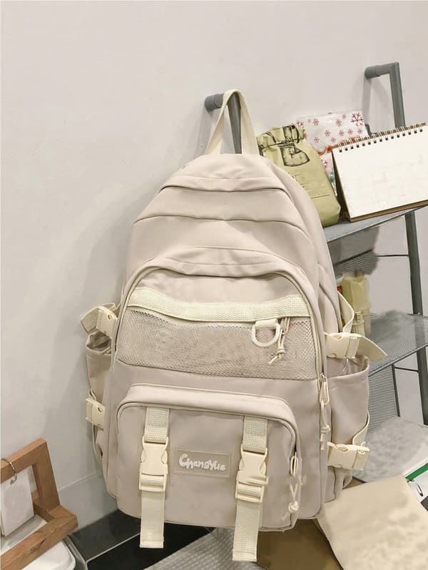 Tegneserie Multi-rum Polyester Rygsæk med Tyverisikring Beige