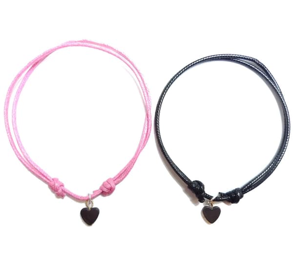 Adjustable anklet with heart 2-pack