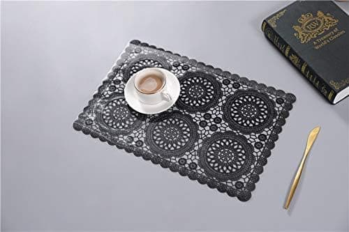 Waterproof Plastic Placemats for Dining Table, Easy to Wipe Clean, Washable Vinyl PVC Table Mats for Kitchen, Black Bb-black