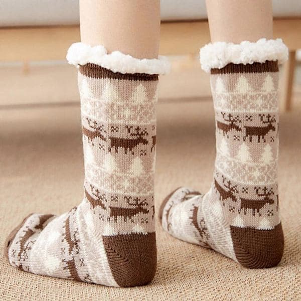 Women's Mid-High Extra Thick Fleece-Lined Cozy Slipper Socks Coffee Deer Coffee Deer Coffee deer