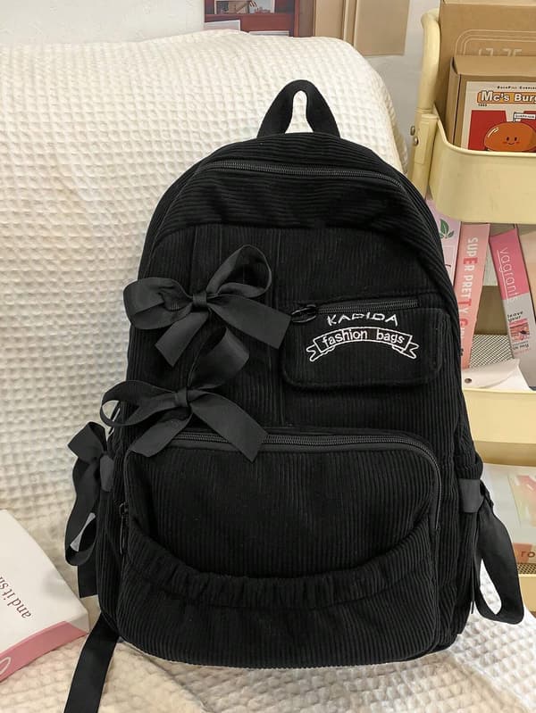 Minimalistisk ryggsekk i polyester med stor kapasitet for skole og reise Black
