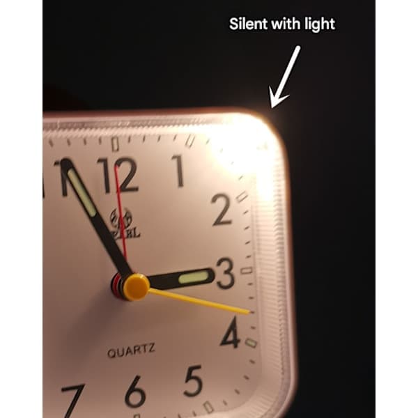 Silent Analog Alarm Clock Bedside Clock Square Table Clock Quartz Clock with Snooze and Luminous Pink Pink
