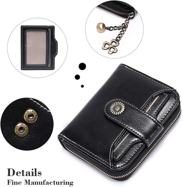 Women's Genuine Leather Wallets, Small Foldable Compact Wallet for Women with RFID Protection