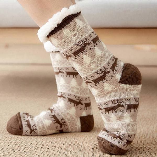 Women's Mid-High Extra Thick Fleece-Lined Cozy Slipper Socks Coffee Deer Coffee Deer Coffee deer