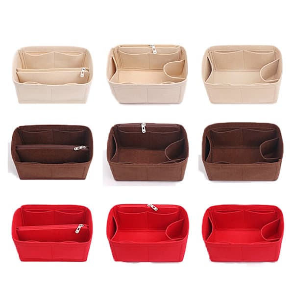 Bag Organizer Felt Fabric Insert 25 30 35 Makeup Handbag Red