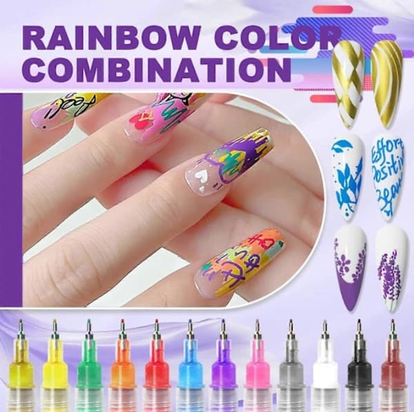 12 pcs Nail Art Pen Marker Set - 0.5mm Fine Tip for Precise Design