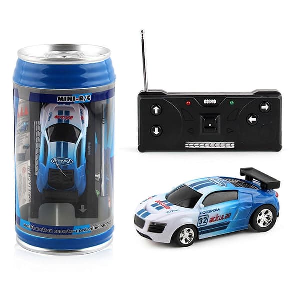 1:45 Mini Fjernstyret Bil Sæt i Dåse - Kræver 2 AA-batterier (eksklusive), LED-lys Blå Blue