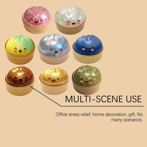 2-pack Dumpling Squishy Stressboll, Glitterboll Squishy, Sensorisk Klämleksak för Stresslindring (Rosa-Brons)