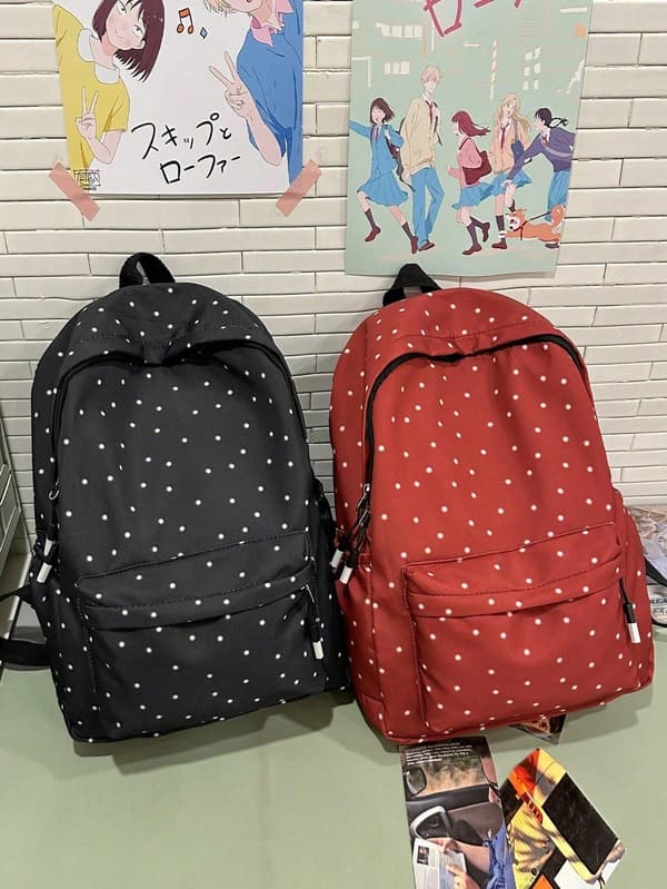 Retro prickig nylon skolryggsäck med justerbara remmar red