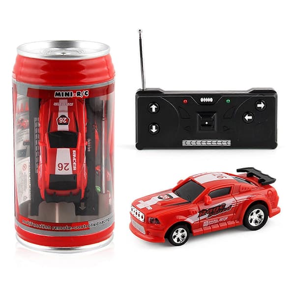 1:45 Mini Remote Control Car in Tin Box - Requires 2 AA Batteries (excluding), LED Lights Red Red