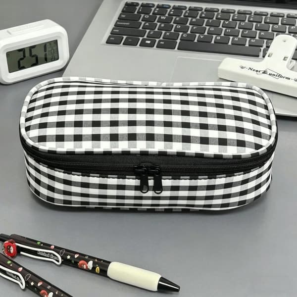 Stor Gingham Penalhus og Makeuppung Black