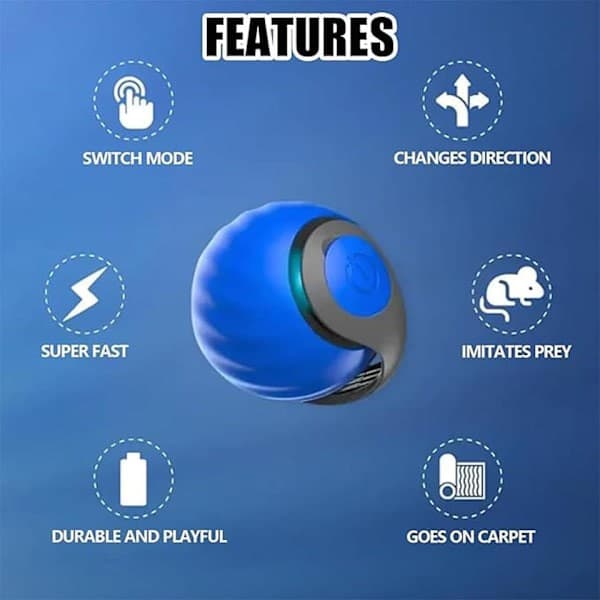Speedy Tail 2.0, Speedy Tail Cat Toy, Interactive Indoor Cat Toy, Automatic Ball with Tail, Blue (Feather Color Random).