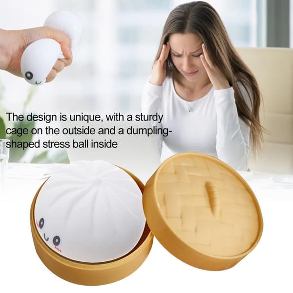 Giant Fluffy Rainbow Dumpling Toy with Steamer; Giant Fluffy Dumpling; Soft Squeezable Dough Fidget Toy (Yellow).