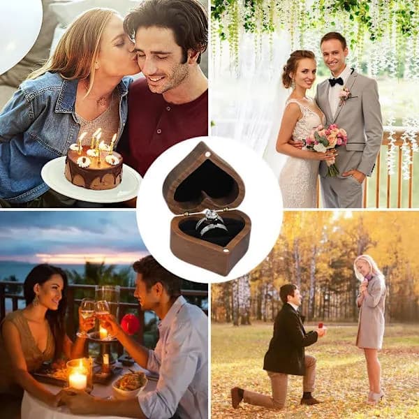 Träringask för bröllop, hjärtformad träringask, personlig förlovningsringask med transparent lock, julklapp