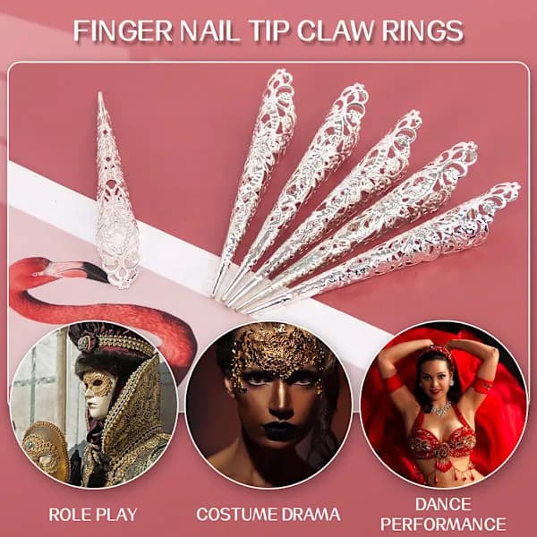 Nagelkloformad ring, knogskydd, Halloween kostymdans guld